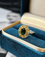 Halo diopside ring sterling silver featuring Green Diopside