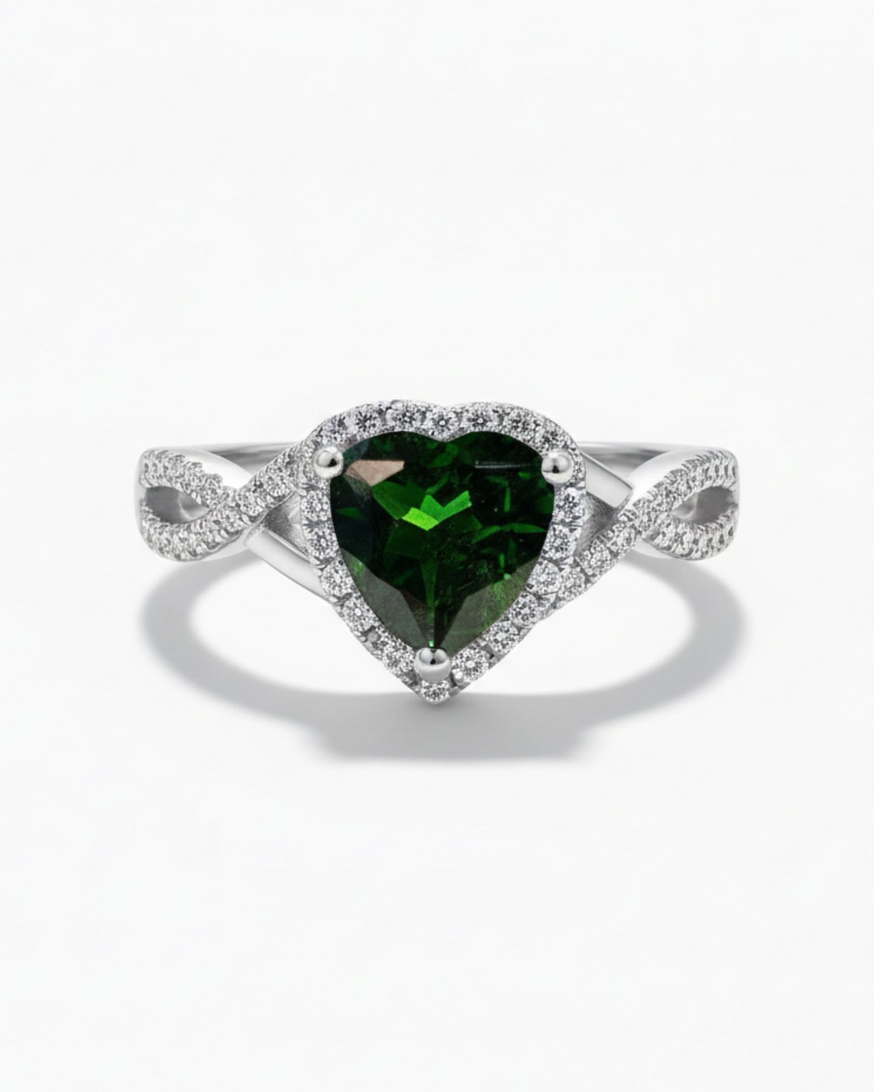 Modern Halo 1.27ct Triangle Cut Green Diopside Ring for Anniversary Gift