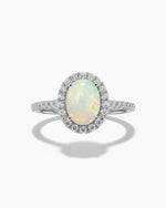 Classic Halo 1.42ct Oval Cabochon Natural White Opal Ring - Anniversary Gift