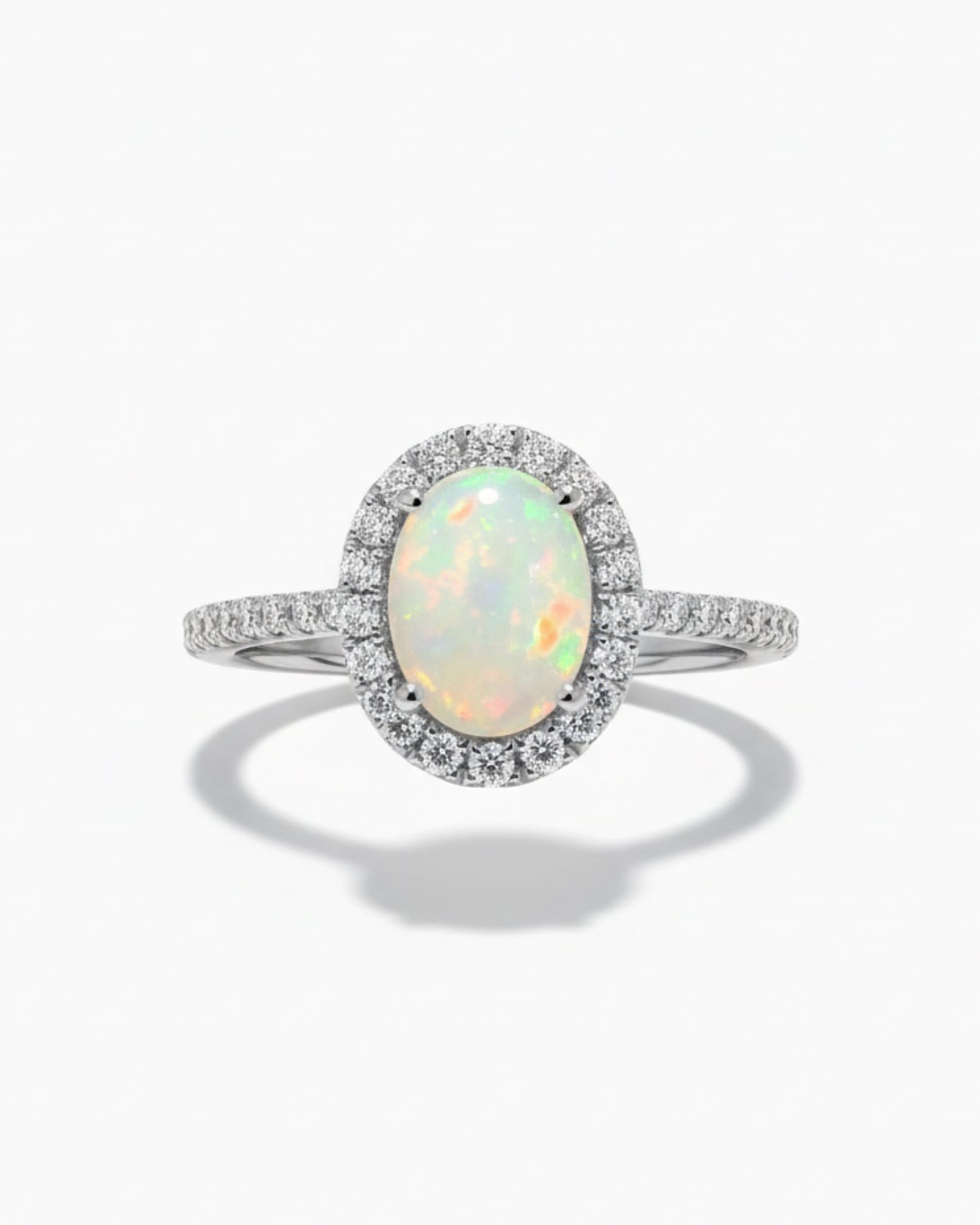 Classic Halo 1.42ct Oval Cabochon Natural White Opal Ring - Anniversary Gift