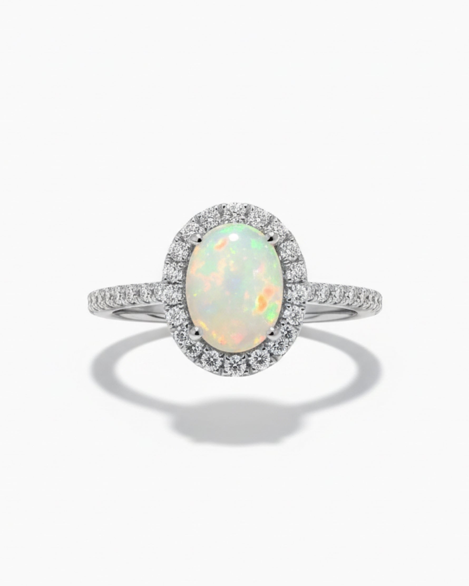Classic Halo 1.42ct Oval Cabochon Natural White Opal Ring - Anniversary Gift