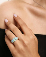 Model wearing 5 Stone Opal Ring Silver, ideal Anniversary or Mother's Day gift