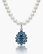 Fancy Halo 1.48ct Pear Cut Natural London Blue Topaz Necklace - Anniversary Gift