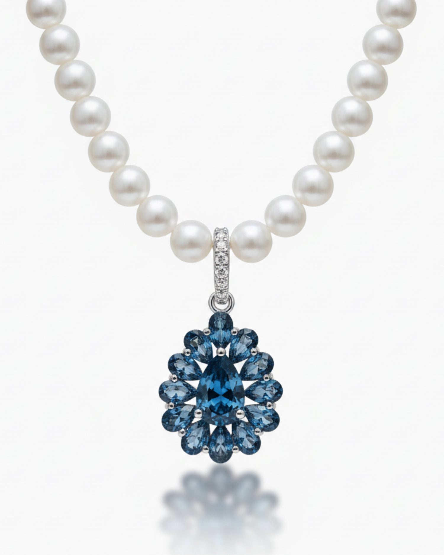 Fancy Halo 1.48ct Pear Cut Natural London Blue Topaz Necklace - Anniversary Gift