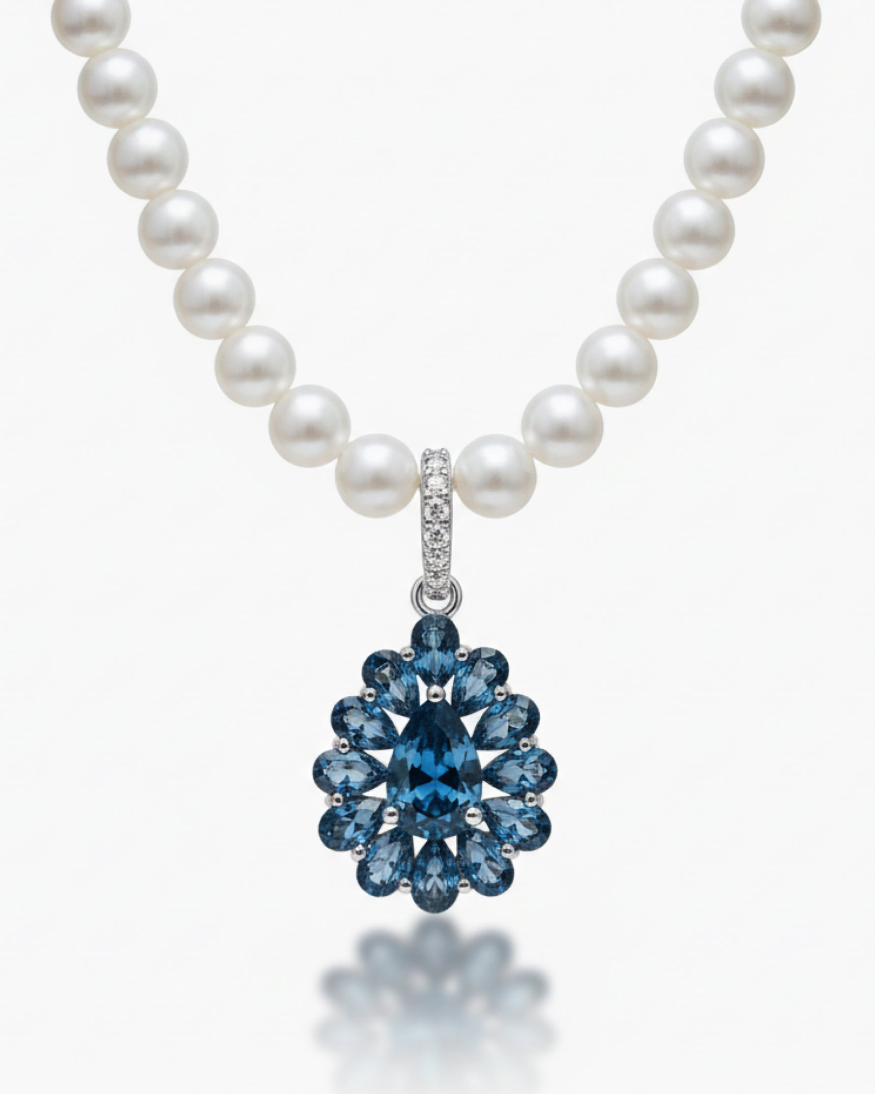 Fancy Halo 1.48ct Pear Cut Natural London Blue Topaz Necklace - Anniversary Gift