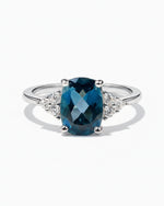 Side Cluster 2.47ct Oval Cut Natural London Blue Topaz Ring - Anniversary Gift