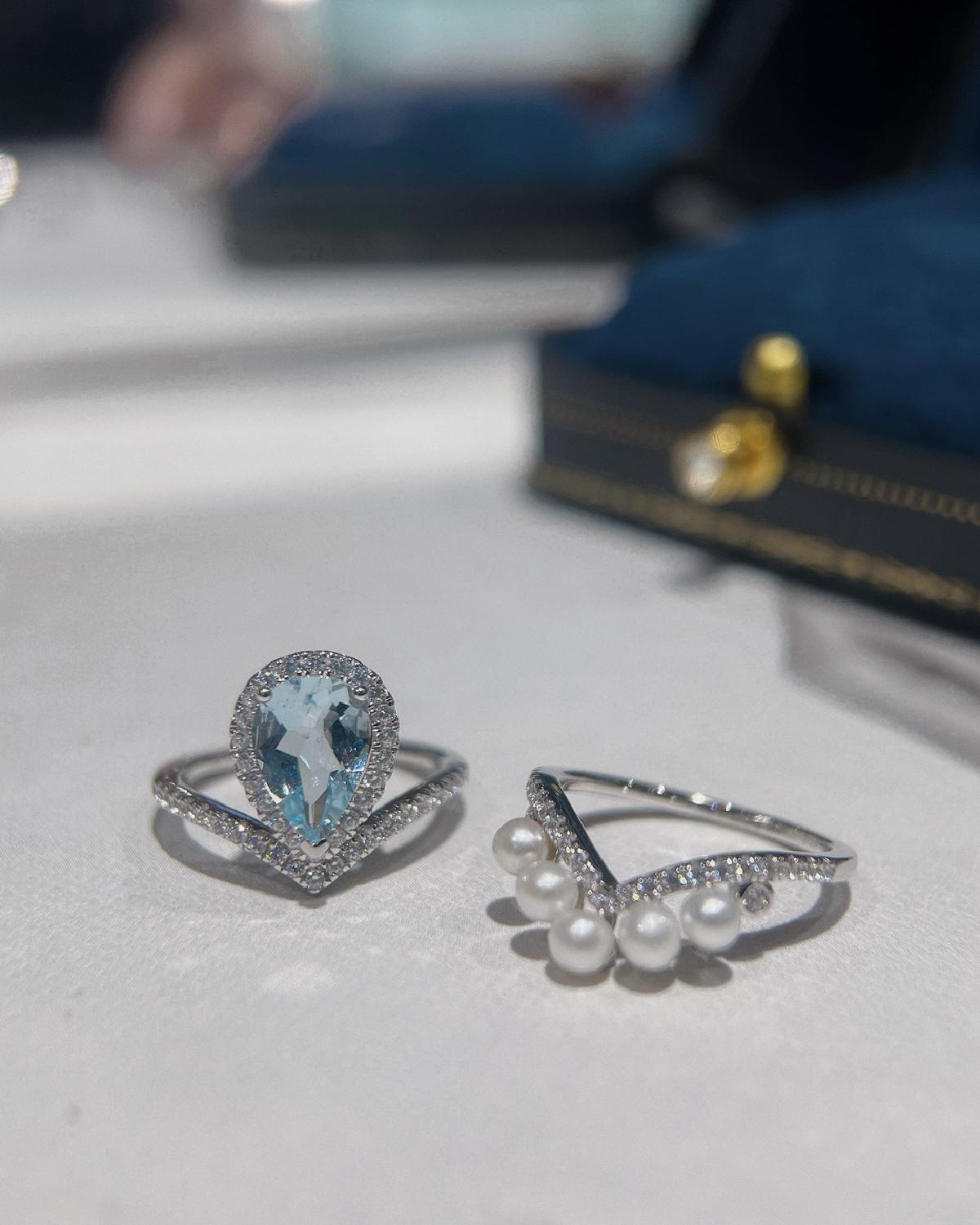 March birthstone ring gift for her featuring Stackable design elements