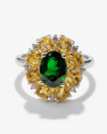 Halo 2.12ct Oval Cut Natural Diopside Ring in Sterling Silver - Anniversary Gift