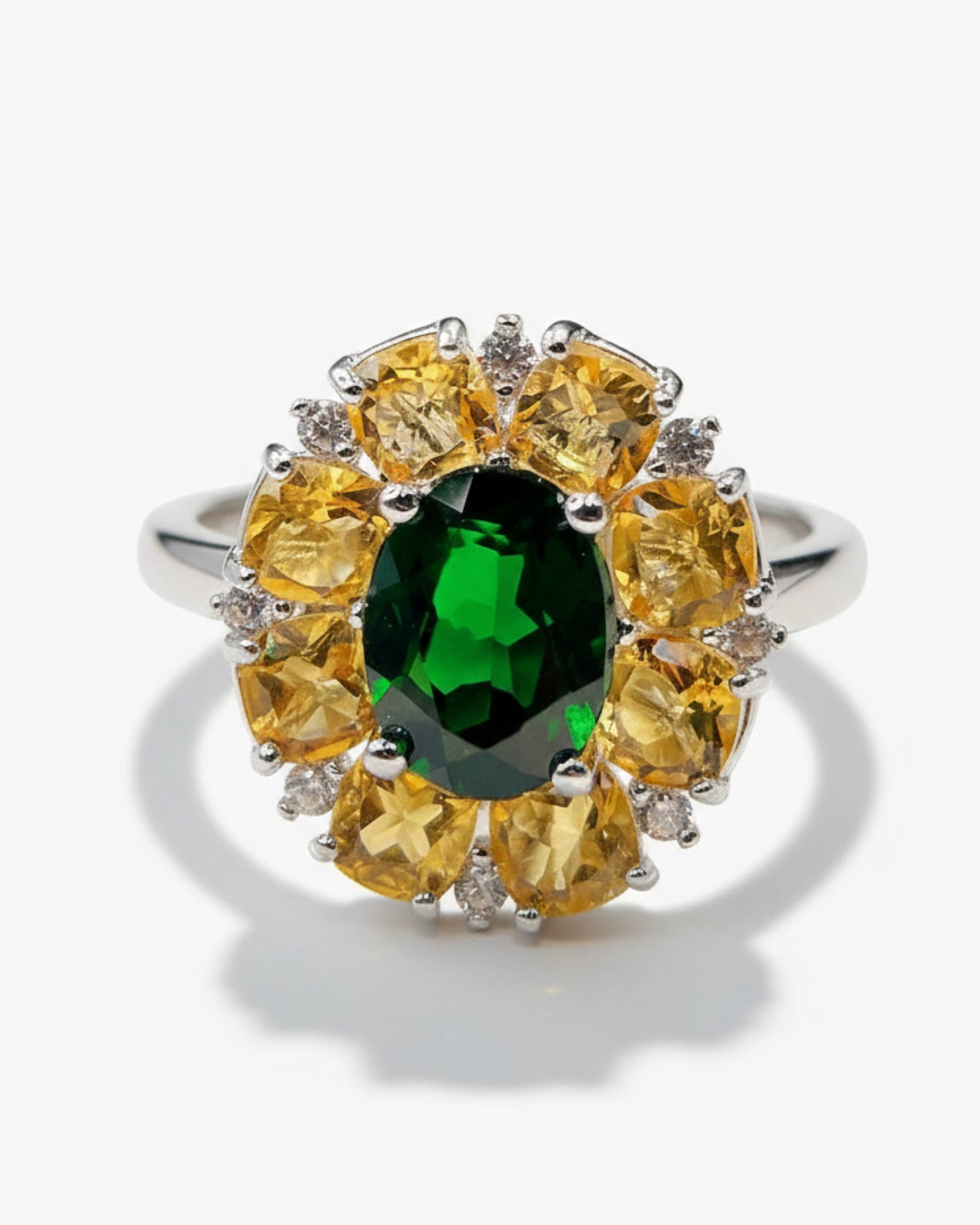 Halo 2.12ct Oval Cut Natural Diopside Ring in Sterling Silver - Anniversary Gift
