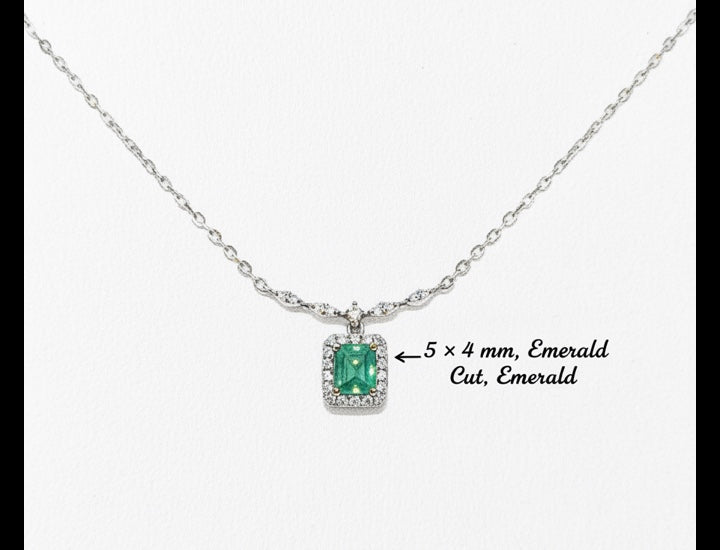 Original hand-drawn design sketch for Art Deco Halo 0.43ct Emerald Cut Natural Emerald Candy Style Necklace - Anniversary Gift