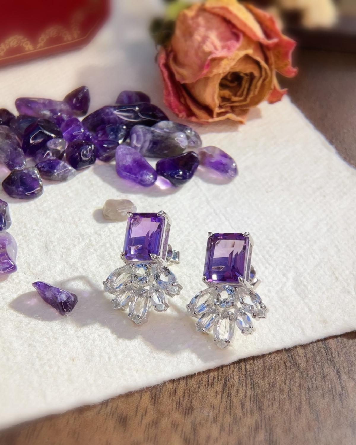 Nature inspired amethyst earrings sterling silver featuring Purple Amethyst