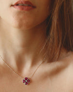 Model wearing Clover Garnet Necklace Silver, ideal Valentine's Day or Christmas Gift gift