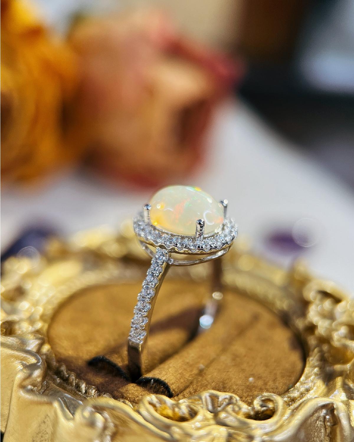 Opal Halo Ring for Promise - For Her, For Wife