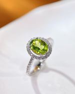 Peridot halo ring for engagement - For Her, For Wife