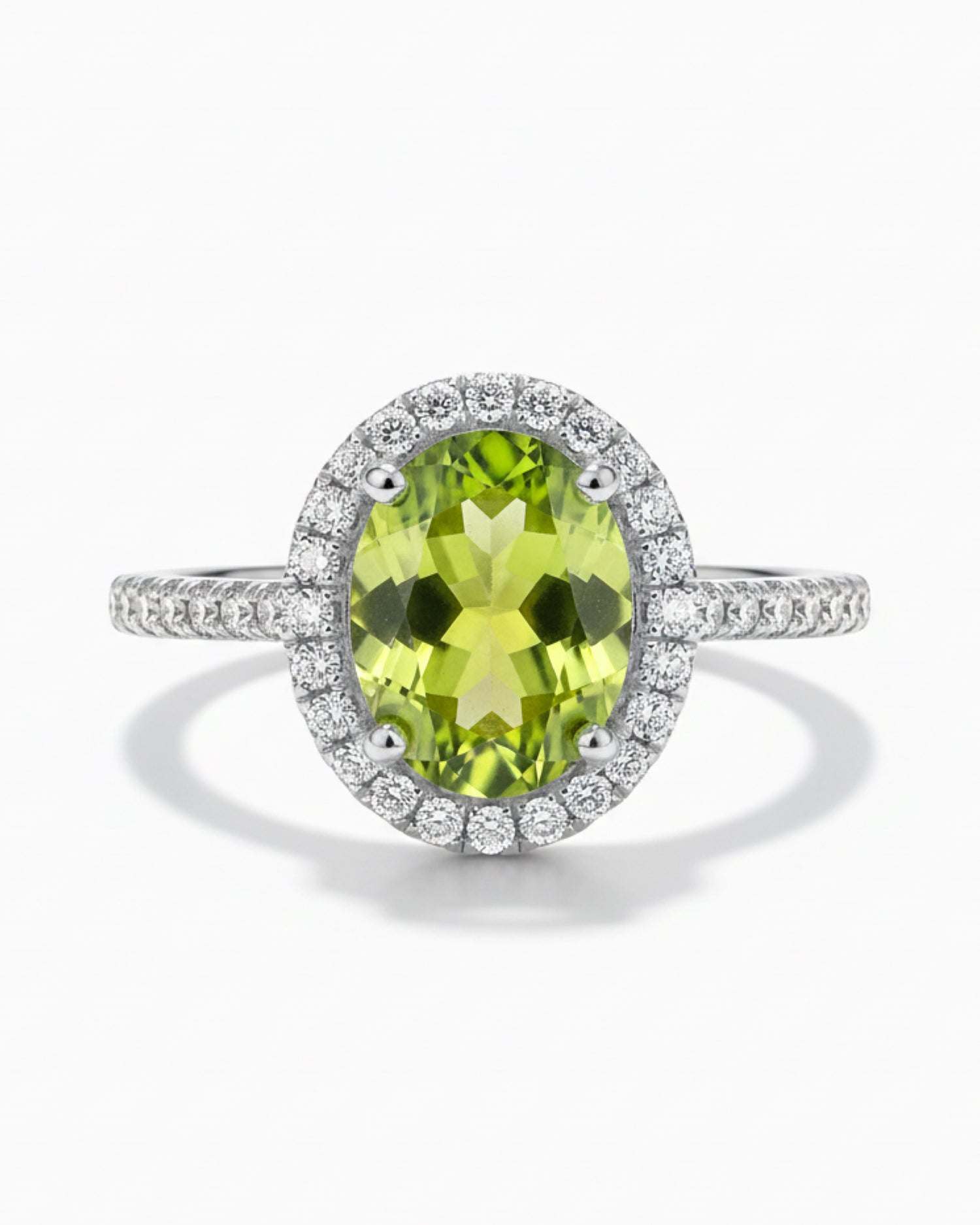 Classic Halo 1.73ct Oval Cut Natural Peridot Ring for Anniversary Gift
