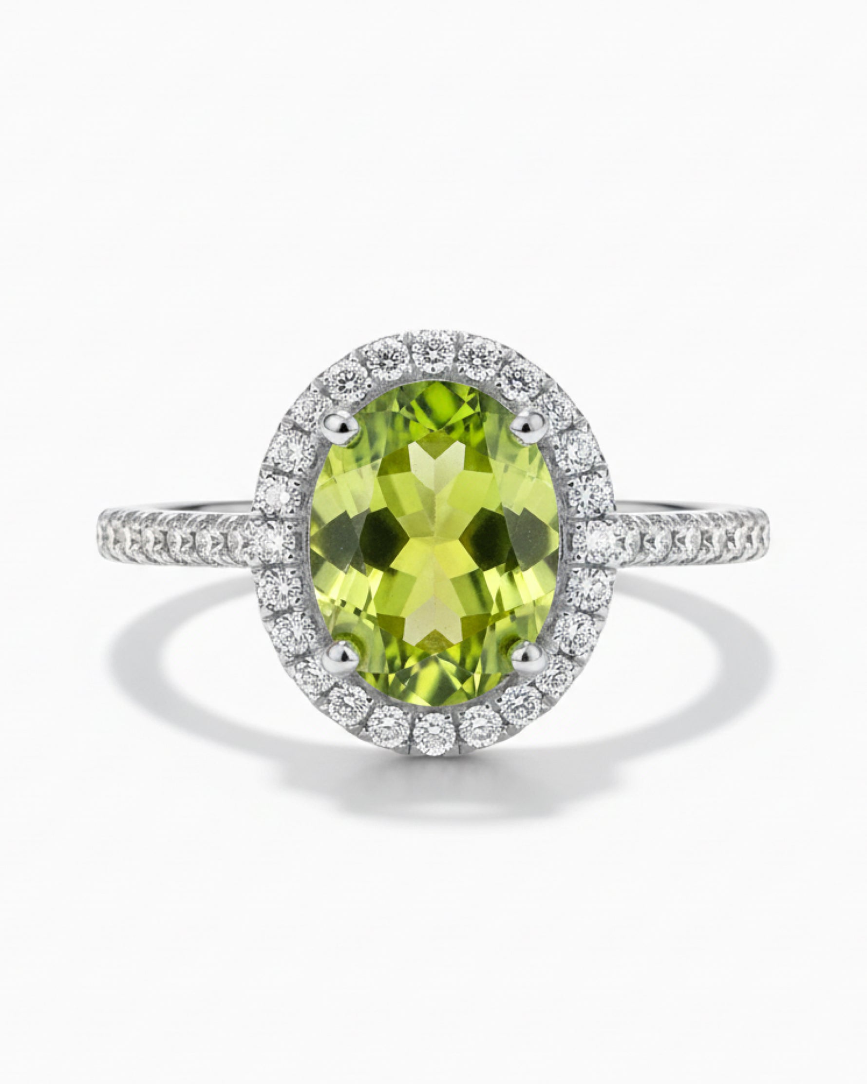 Classic Halo 1.73ct Oval Cut Natural Peridot Ring for Anniversary Gift