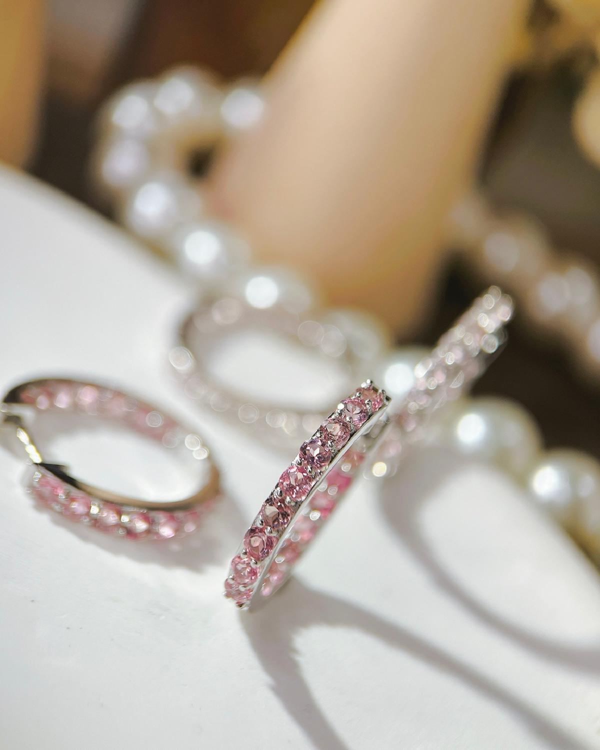 Pink tourmaline hoop earrings for anniversary - For Her, For Wife