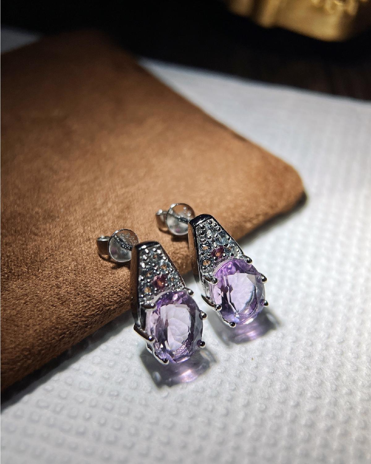 Purple fluorite earrings for evening wear - For Her, For Wife