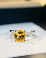 Lifestyle photography of Round cut citrine ring split shank featuring Round Cut center stone