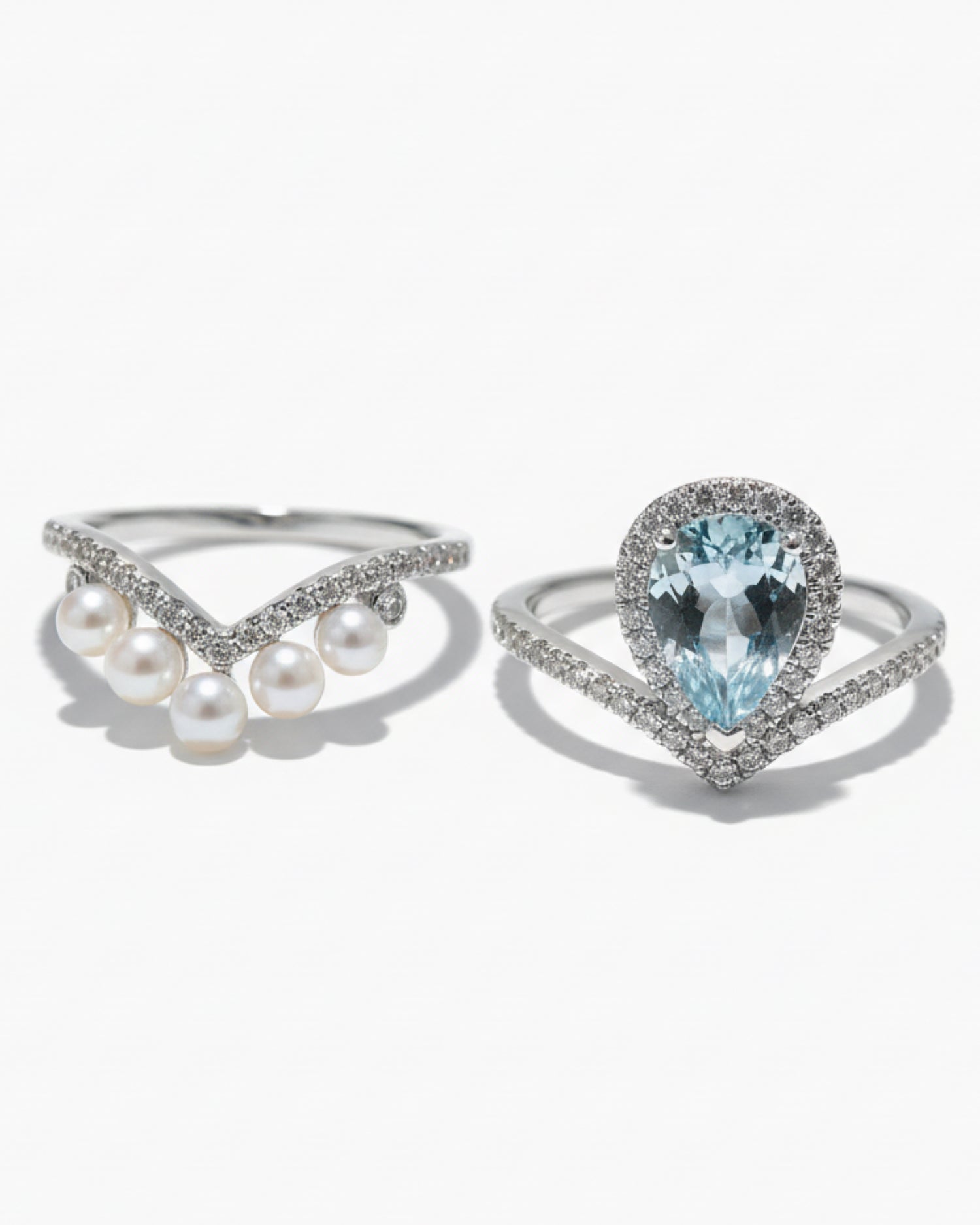 Vintage 1.68ct Pear Cut Matural Aquamarine Bridal Set Stackable Ring - Wedding Gift