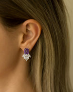 Model wearing Nature Inspired Amethyst Earrings Silver, ideal Anniversary or Mother's Day gift