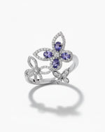 Whimsical Cluster 0.63ct Pear Cut Natural Tanzanite Ring - Birthday Gift