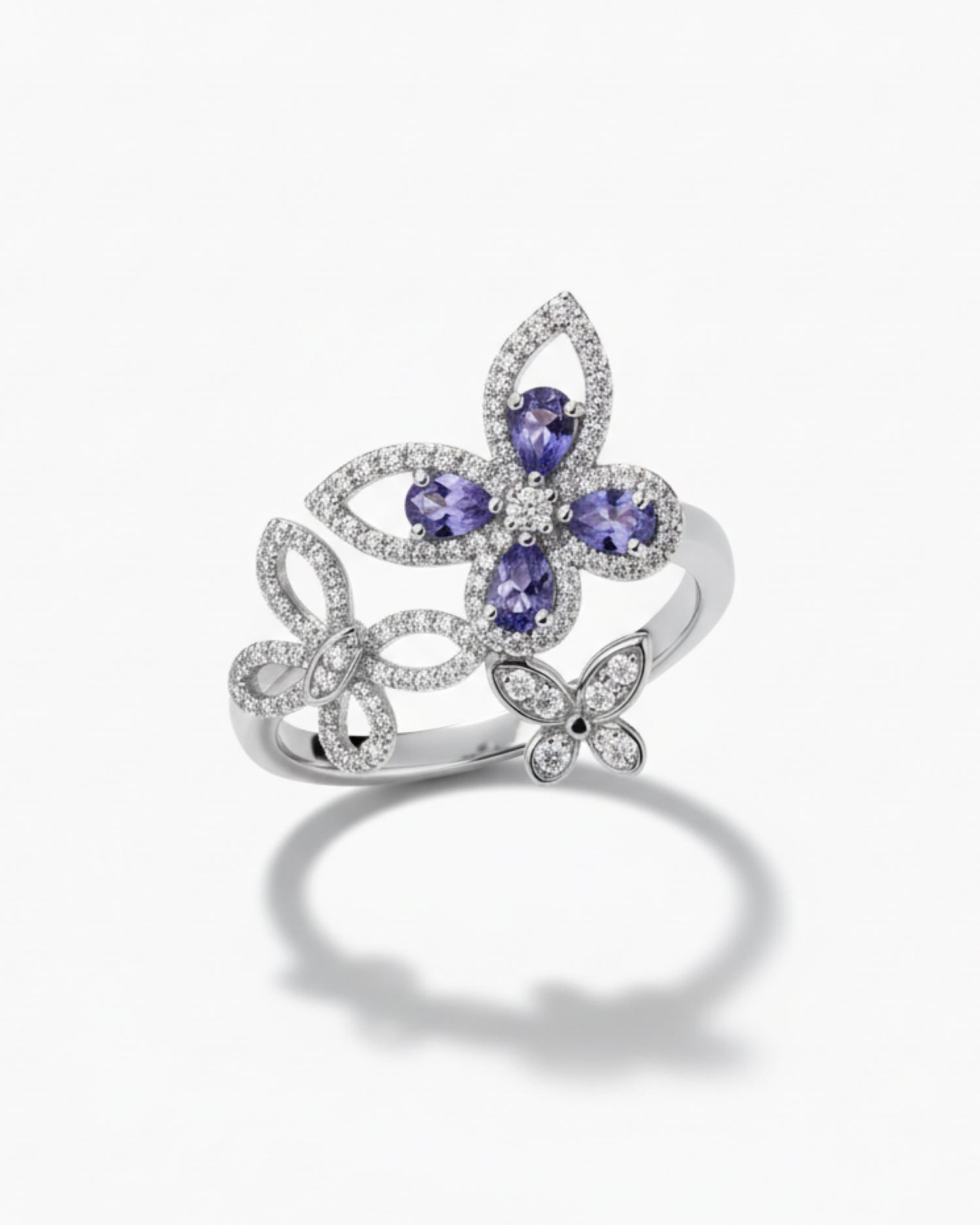 Whimsical Cluster 0.63ct Pear Cut Natural Tanzanite Ring - Birthday Gift