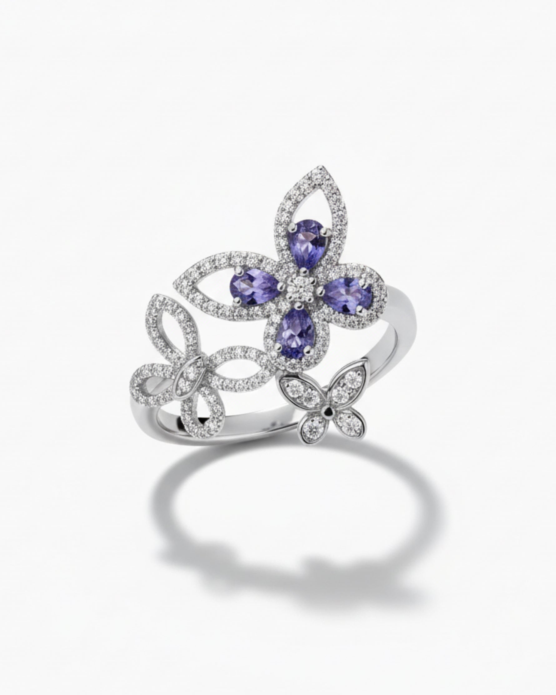 Whimsical Cluster 0.63ct Pear Cut Natural Tanzanite Ring - Birthday Gift