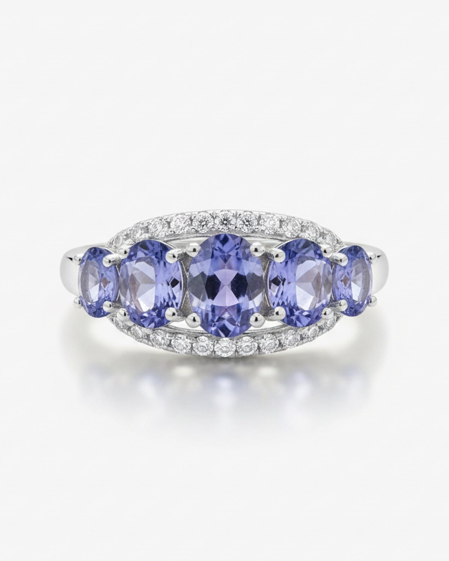 Half Eternity 0.46ct Oval Cut Natural Tanzanite Ring in Sterling Silver - Anniversary Gift