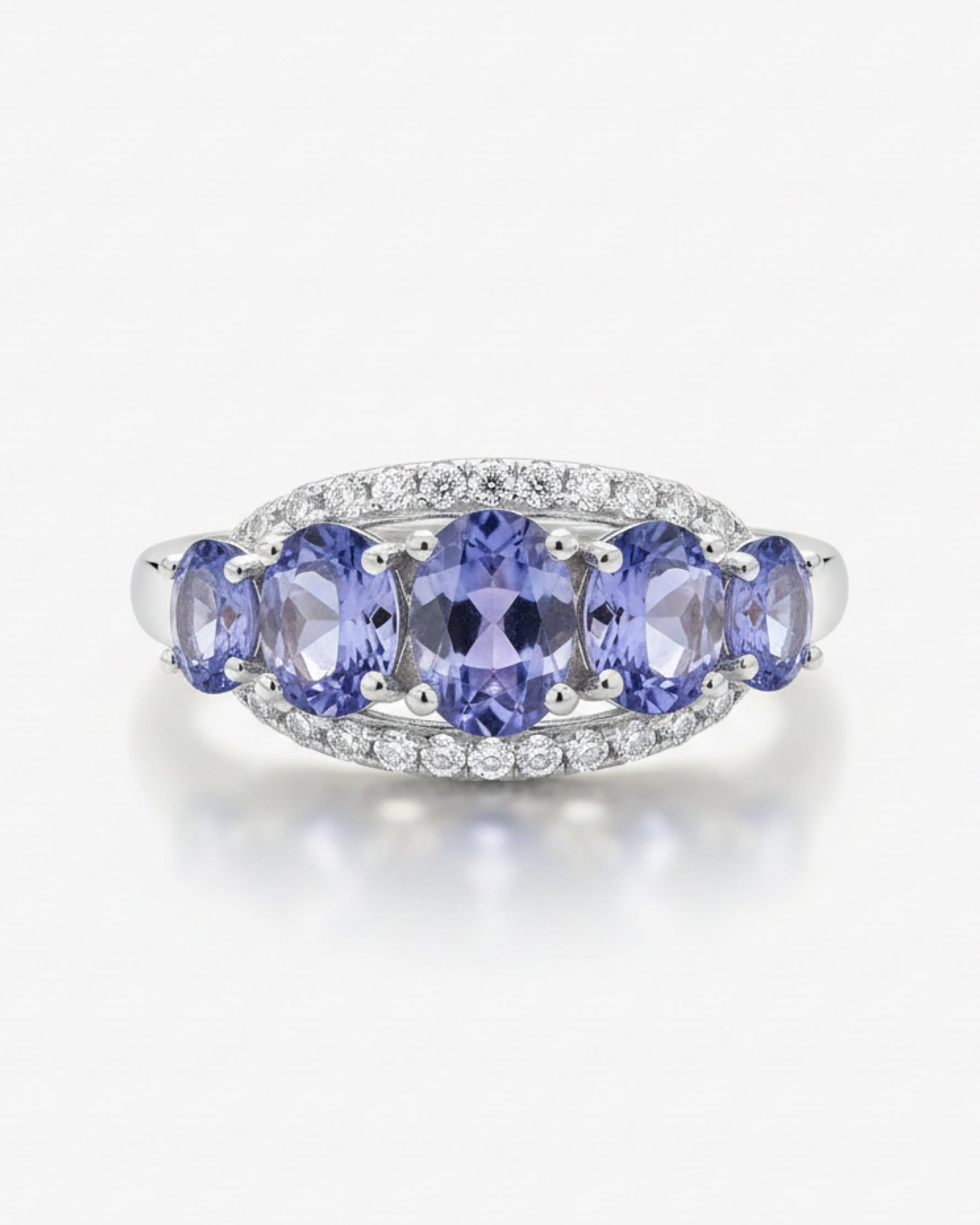 Half Eternity 0.46ct Oval Cut Natural Tanzanite Ring in Sterling Silver - Anniversary Gift