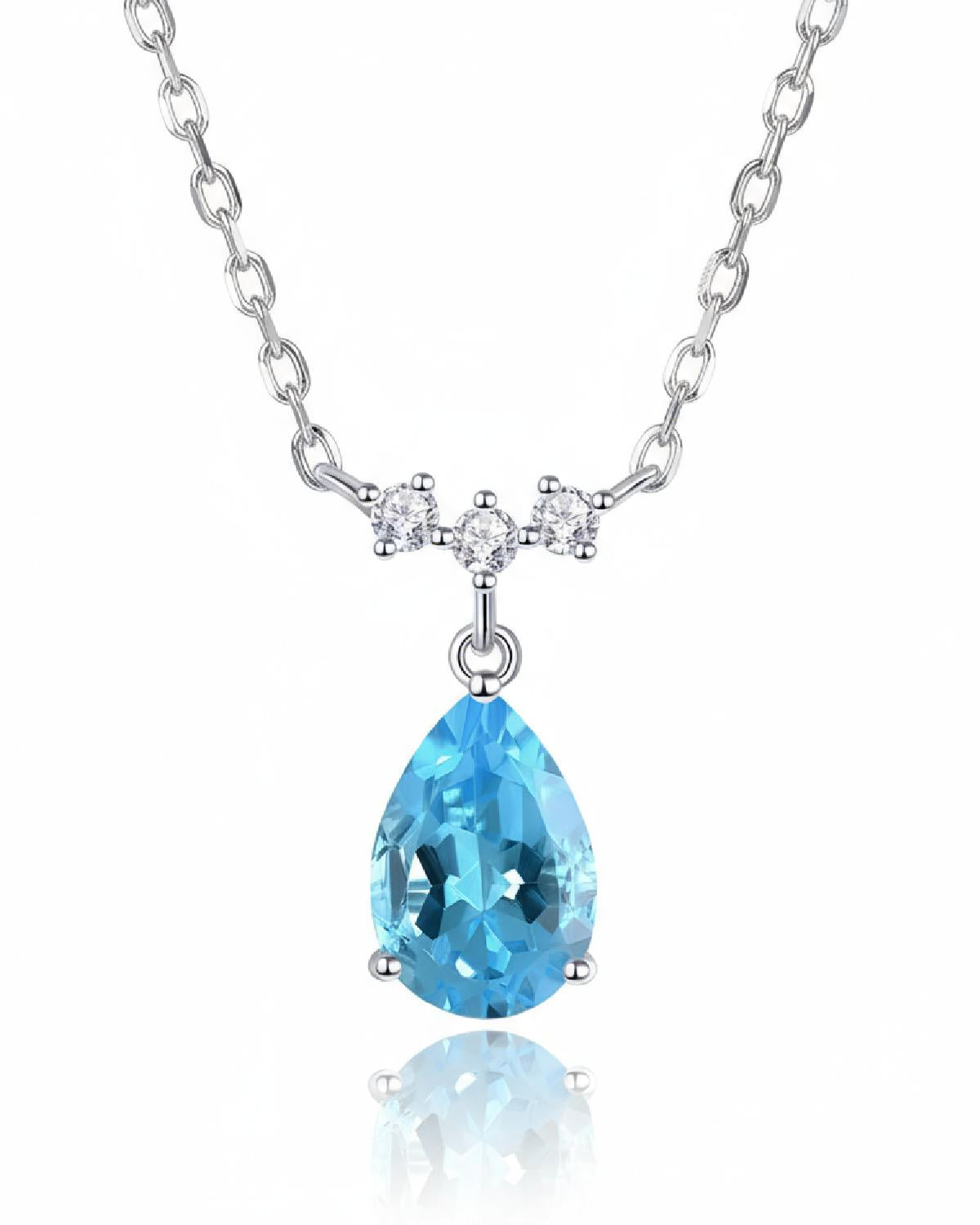 Classic 2.13ct Pear Cut Blue Topaz Teardrop Shape Necklace- Birthday Gift