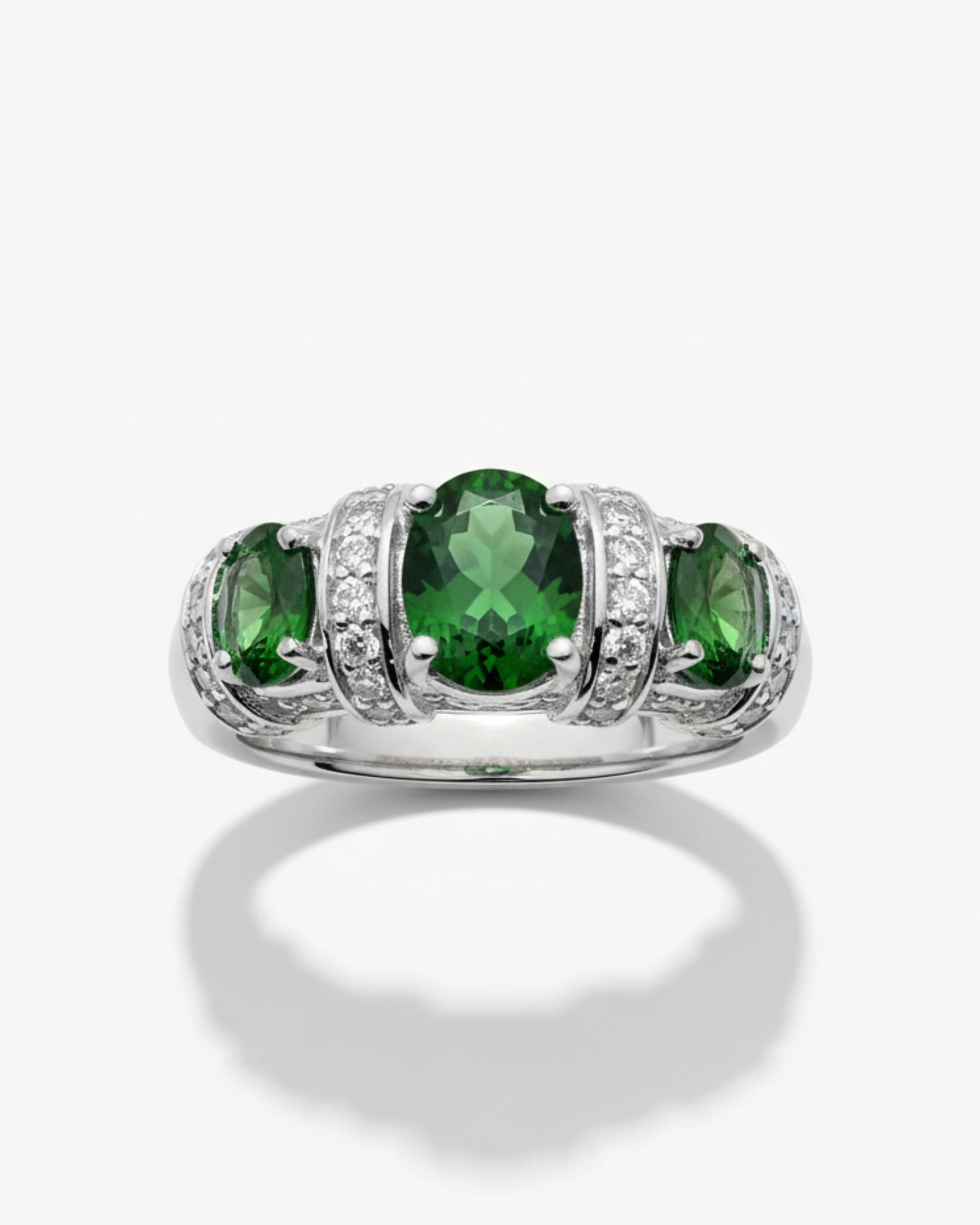 Retro 2.4ct Oval Cut Natural Diopside Three Stone Ring for Her