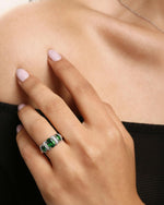 Model wearing Three Stone Diopside Ring Silver, ideal Anniversary or Christmas Gift gift