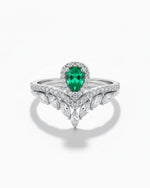 Vintage Tiara 0.34ct Pear Cut V Shape Natural Emerald Ring - Anniversary Gift