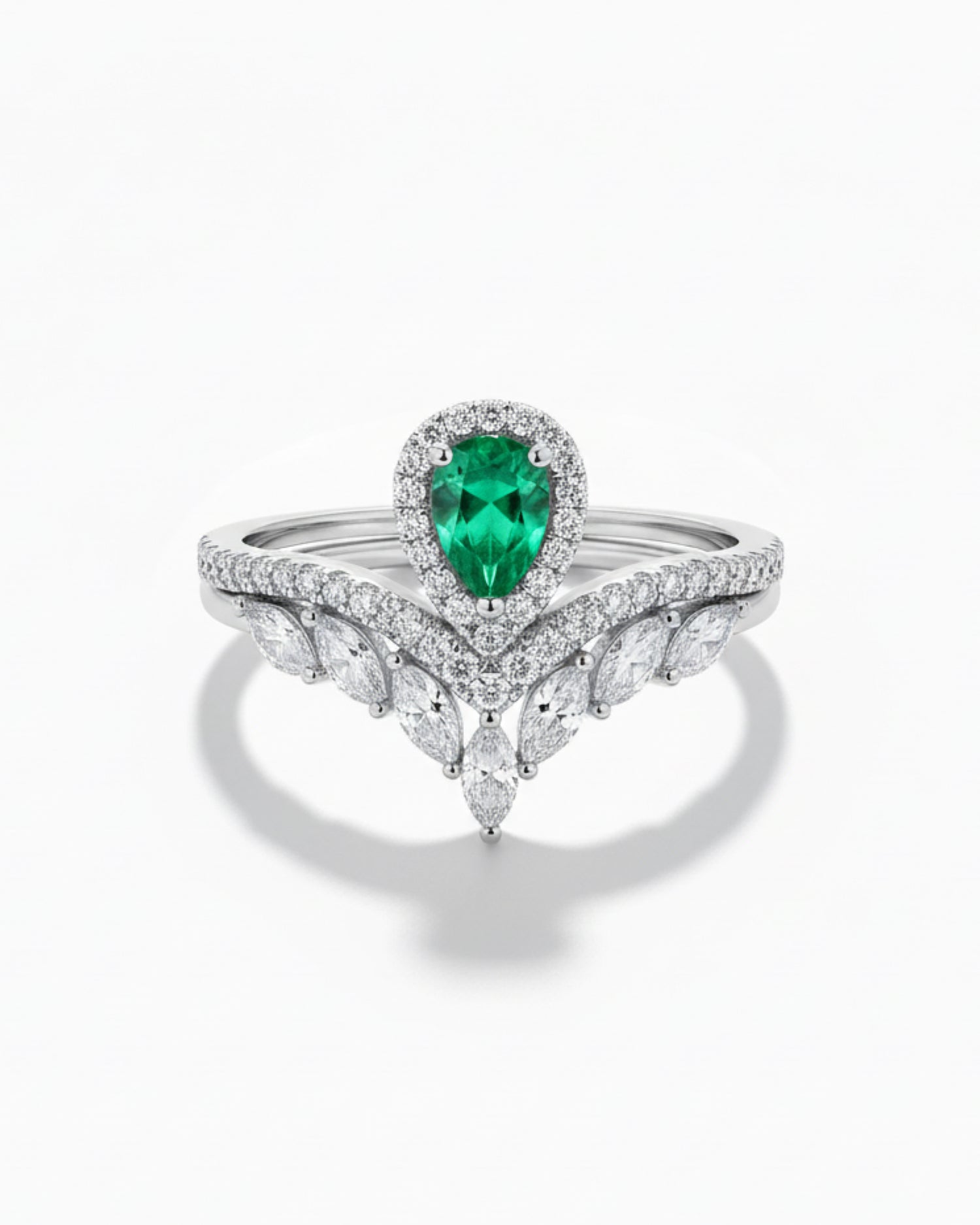 Vintage Tiara 0.34ct Pear Cut V Shape Natural Emerald Ring - Anniversary Gift