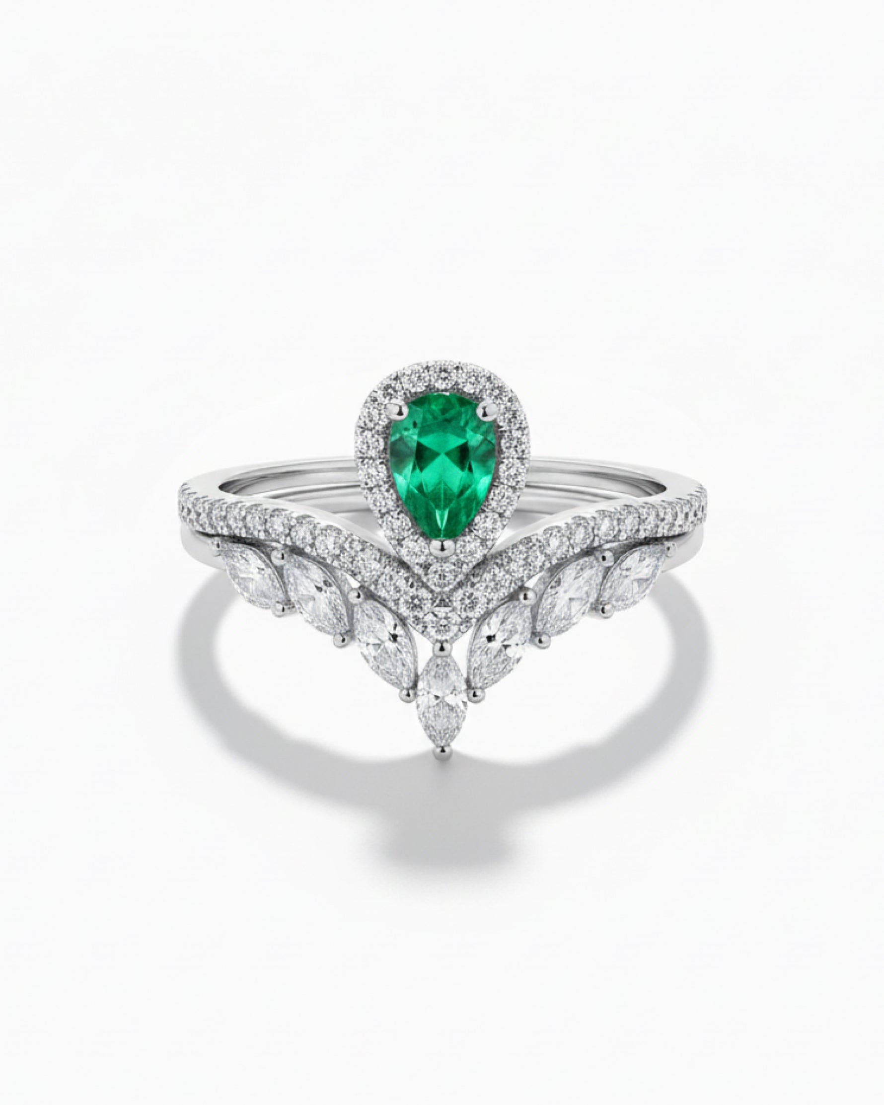 Vintage Tiara 0.34ct Pear Cut V Shape Natural Emerald Ring - Anniversary Gift