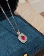 Macro shot of Vintage ruby necklace sterling silver featuring Red Ruby