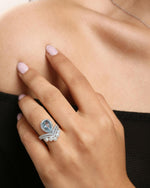 Model wearing Stackable Aquamarine Ring Silver, ideal Engagement or Wedding gift