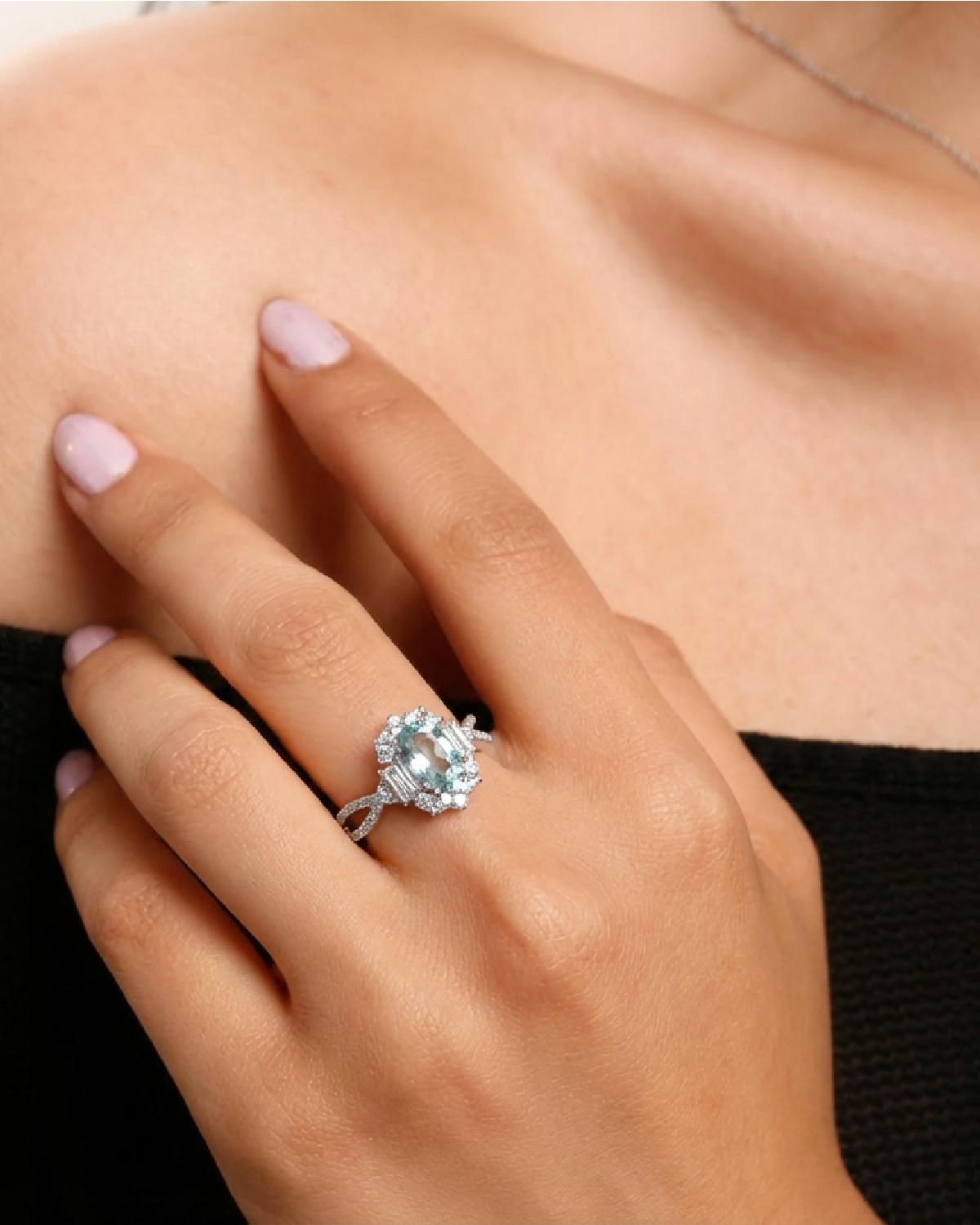 Styled look: Floral Aquamarine Ring Silver, ideal Engagement or Anniversary gift