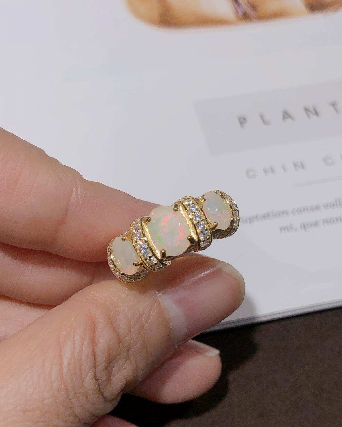 Vintage style opal ring sterling silver featuring White Opal